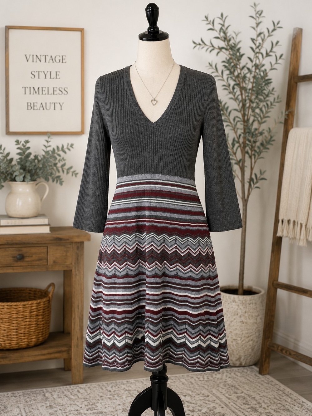 London Times XL Sweater Knit Chevron Dress NWT Cozy Fall